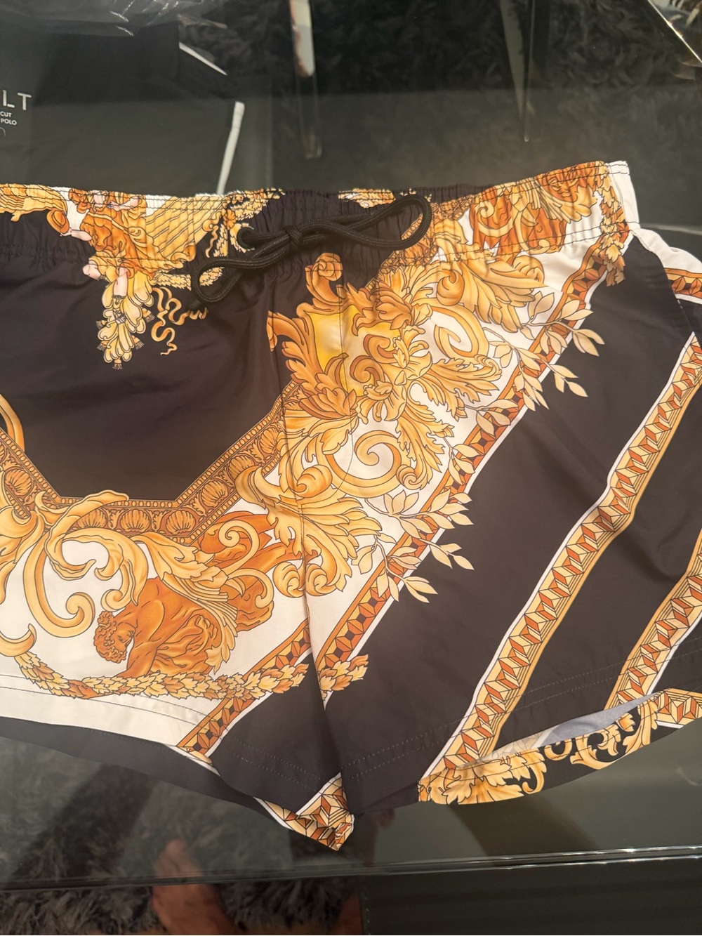Versace Black and Gold Baroque swim trunks
